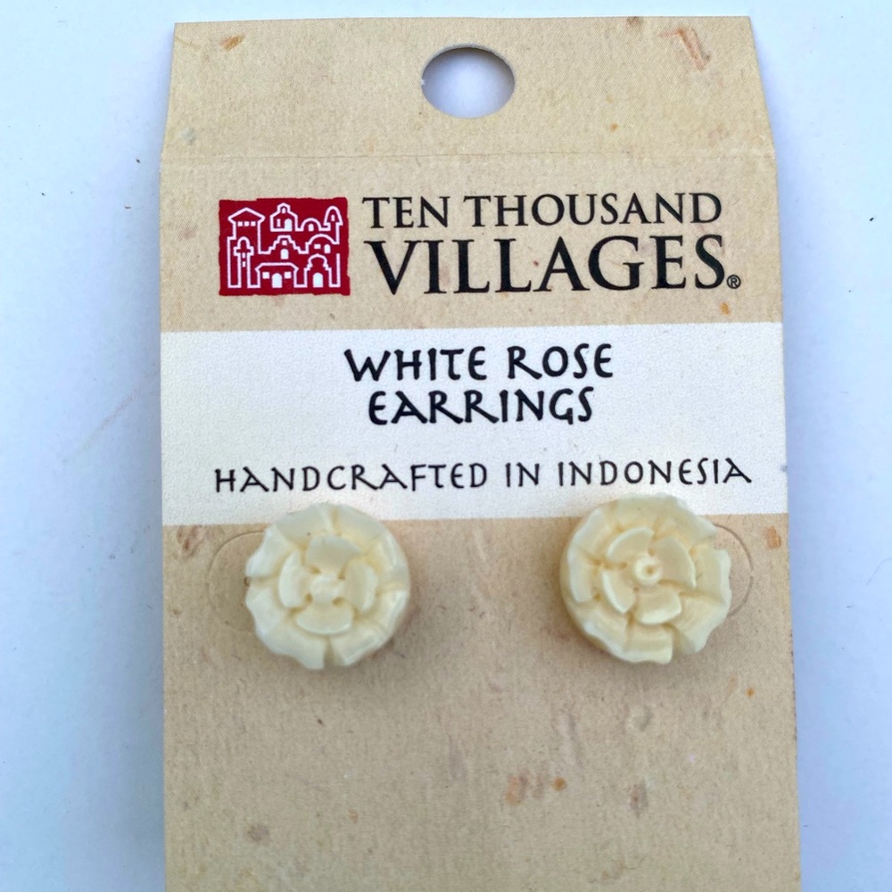 Ten Thousand Villages Creme colored Rose Studs
